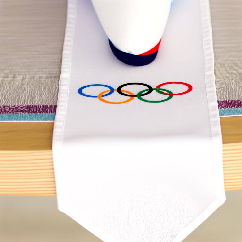 a table runner with small olympics logo printed on it