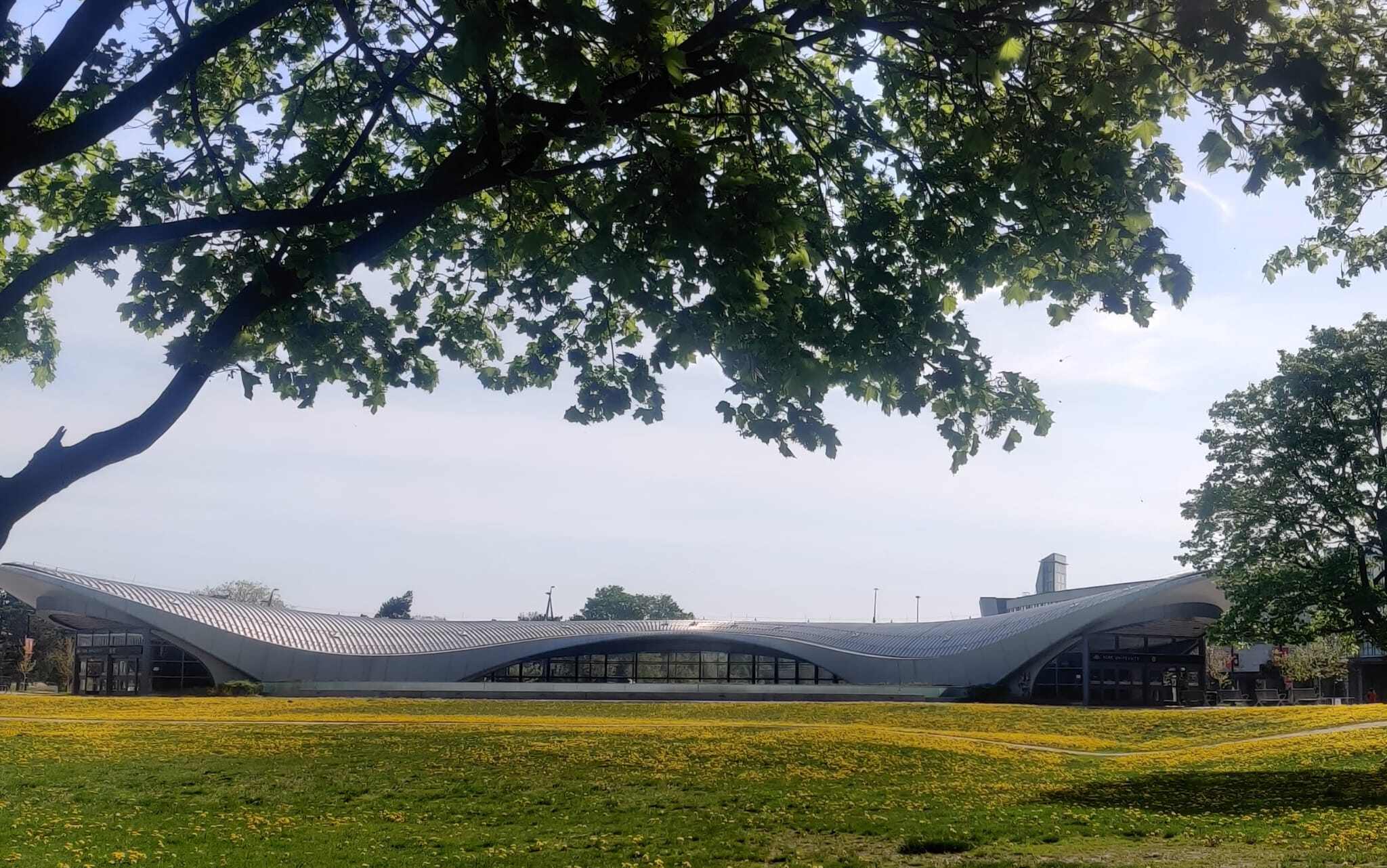 York University's campus, featuring the York TTC subway station, on a bright spring afternoon